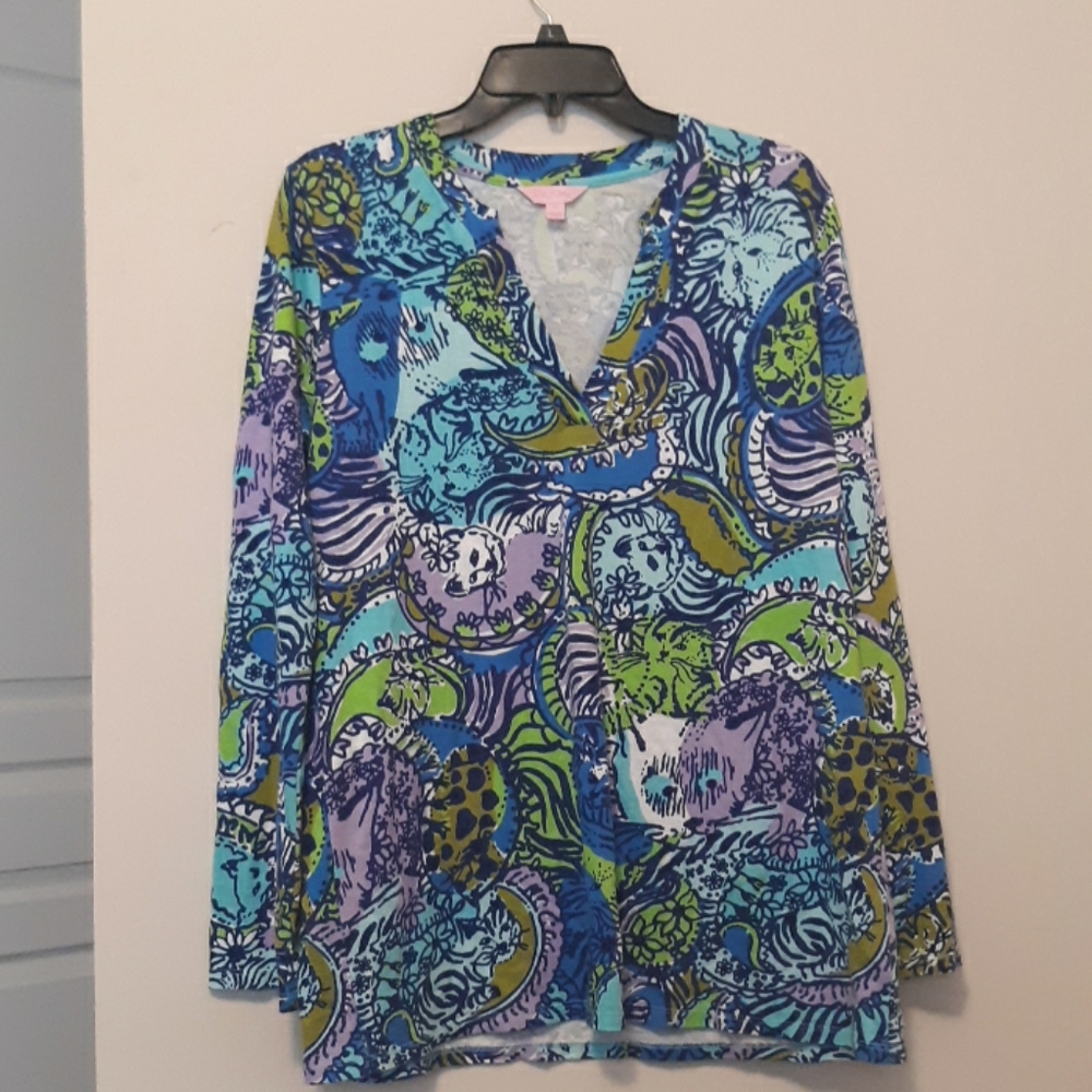 Cat print lilly pulitzer top